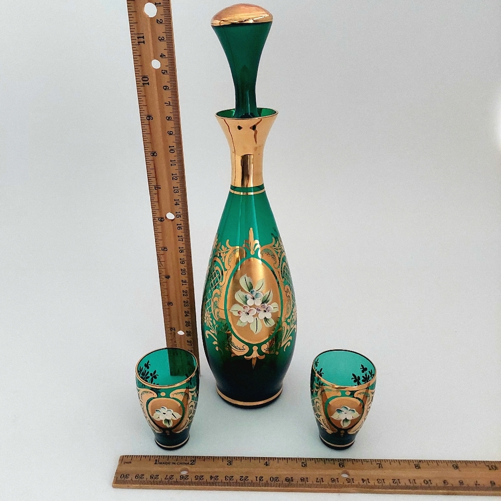 Murano Glass Art Decanter Set Mid Century Liqueur Bar Cart Display - Picture 2 of 11